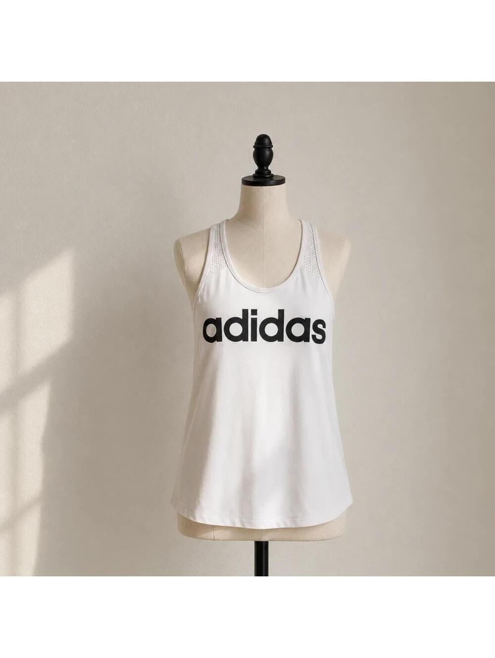 Adidas White Racerback Training Tank Top Logo Graphic Medium
